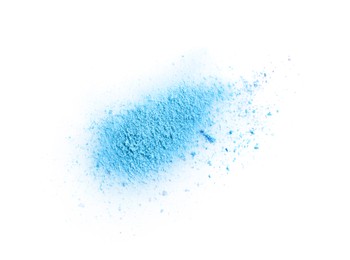 Photo of Crushed eye shadow isolated on white, top view. Makeup product