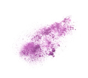 Photo of Crushed eye shadow isolated on white, top view. Makeup product
