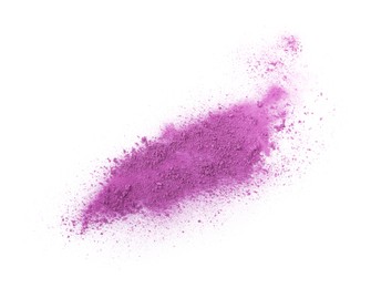 Photo of Crushed eye shadow isolated on white, top view. Makeup product