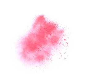 Photo of Crushed eye shadow isolated on white, top view. Makeup product