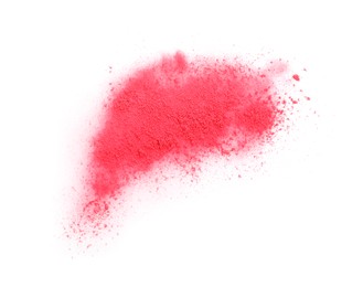Photo of Crushed eye shadow isolated on white, top view. Makeup product