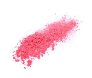Photo of Crushed eye shadow isolated on white, top view. Makeup product