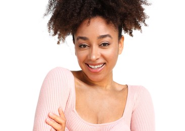 Photo of Portrait of beautiful Brazilian woman on white background