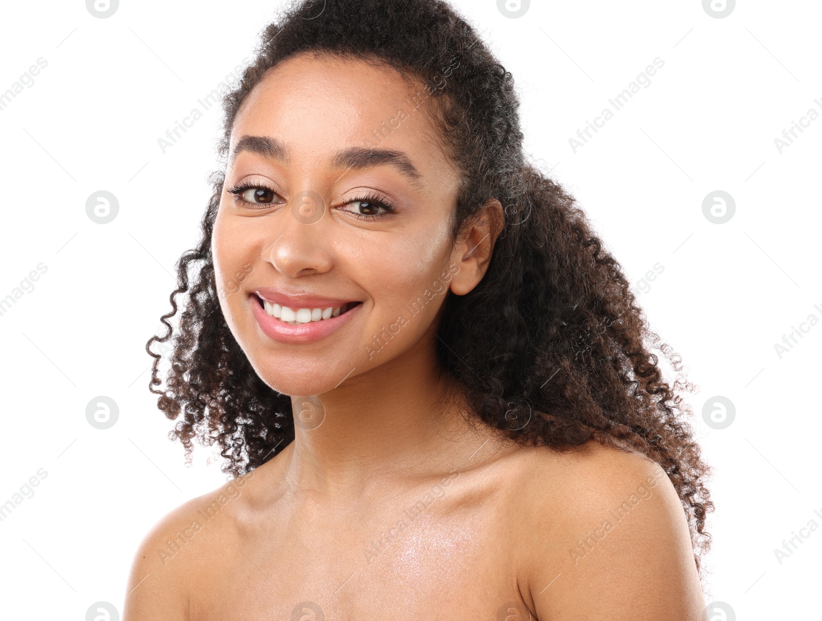 Portrait of beautiful Brazilian woman on white background Photo of Portrait of beautiful Brazilian woman on white background
