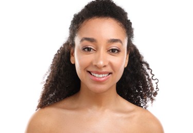 Photo of Portrait of beautiful Brazilian woman on white background