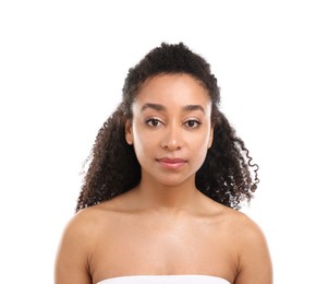 Photo of Portrait of beautiful Brazilian woman on white background