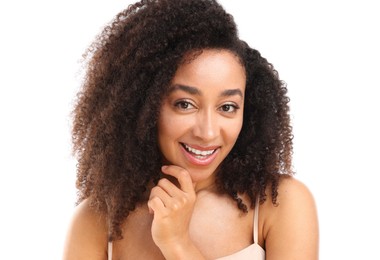 Photo of Portrait of beautiful Brazilian woman on white background