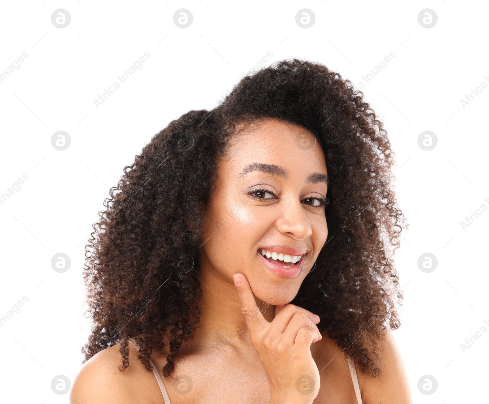 Portrait of beautiful Brazilian woman on white background Photo of Portrait of beautiful Brazilian woman on white background