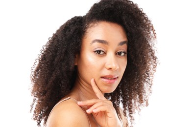 Photo of Portrait of beautiful Brazilian woman on white background