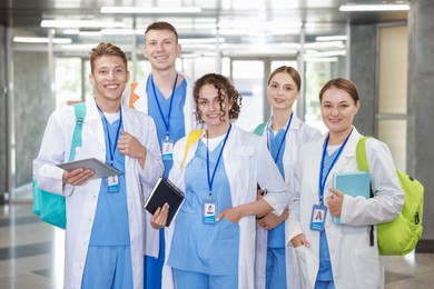 Photo of Group of medical students in uniforms indoors