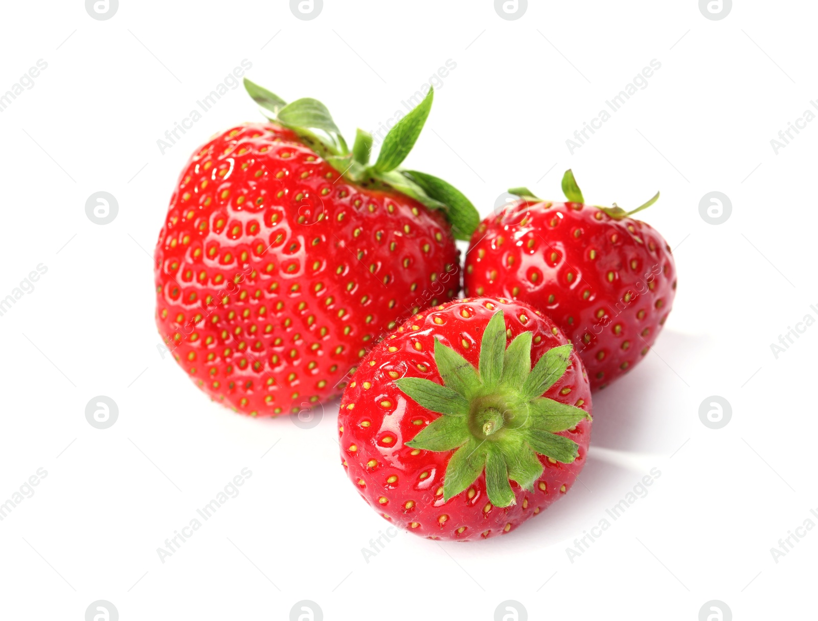 Photo of Fresh strawberries isolated on white. Seasonal berries