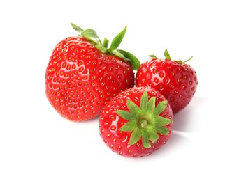 Photo of Fresh strawberries isolated on white. Seasonal berries