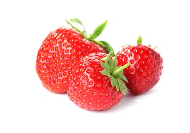 Photo of Fresh strawberries isolated on white. Seasonal berries
