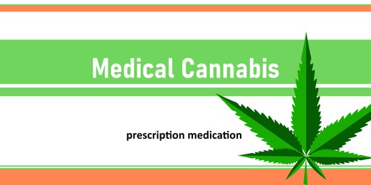 Illustration of Medical cannabis. Prescription drug label with hemp leaf, banner design