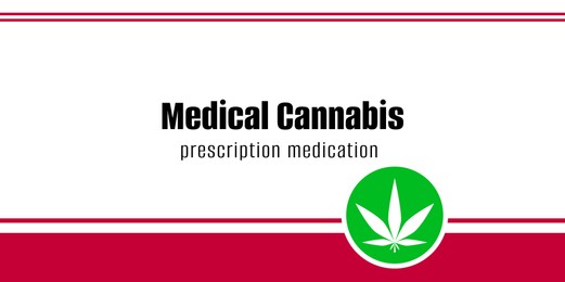 Illustration of Medical cannabis. Prescription drug label with hemp leaf, banner design