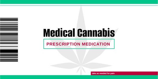 Illustration of Medical cannabis. Prescription drug label with hemp leaf, banner design