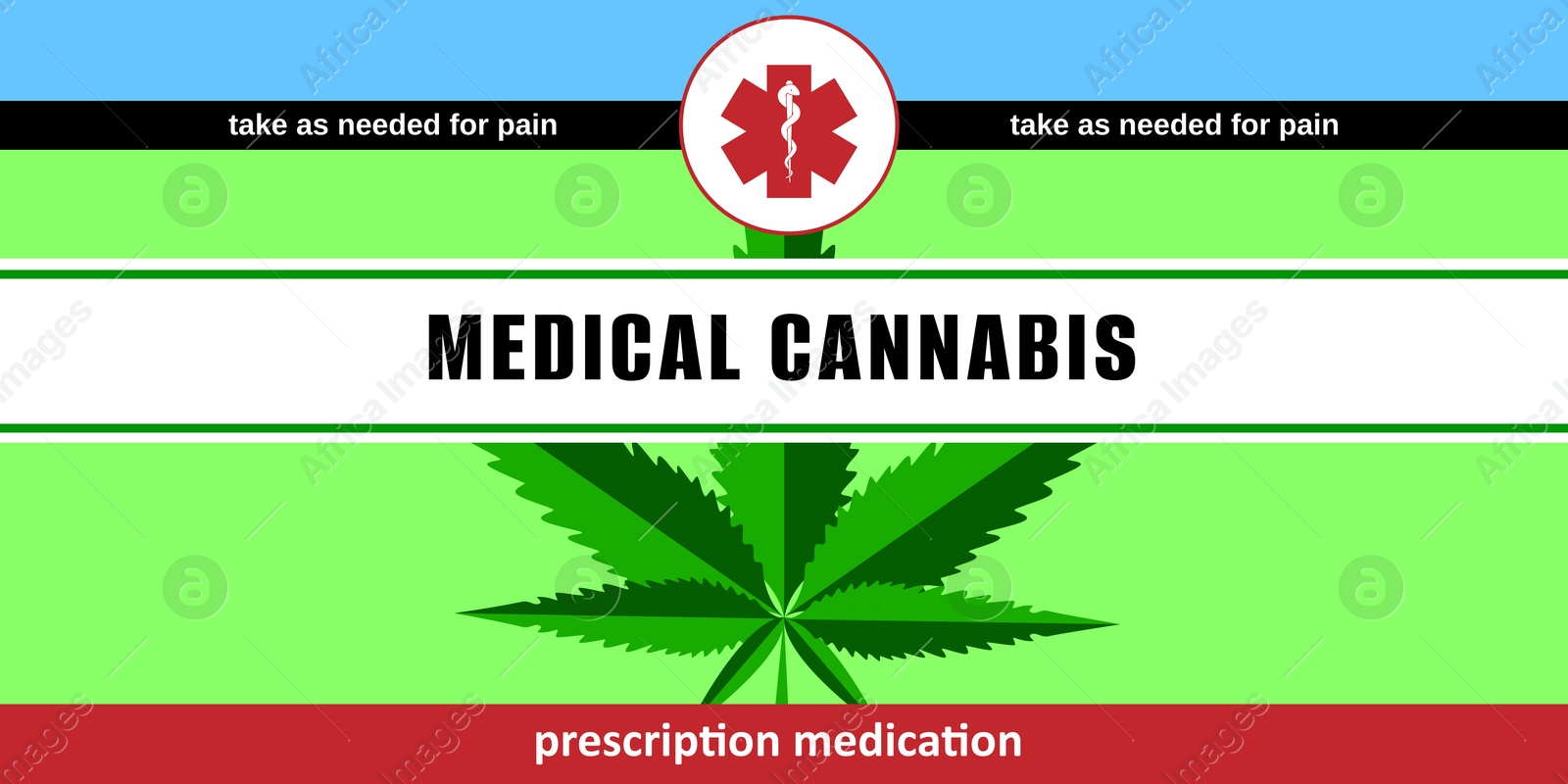 Medical cannabis. Prescription drug label with hemp leaf, banner design Illustration of Medical cannabis. Prescription drug label with hemp leaf, banner design
