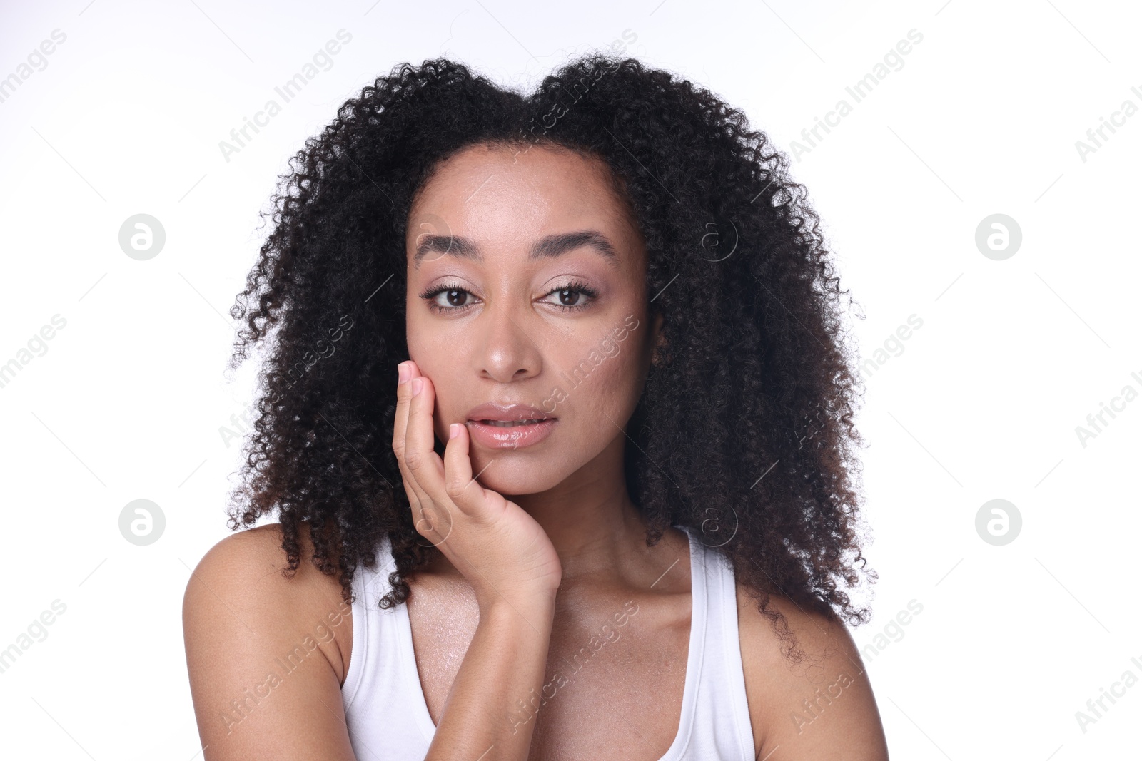 Beautiful Brazilian woman with healthy skin on white background Photo of Beautiful Brazilian woman with healthy skin on white background