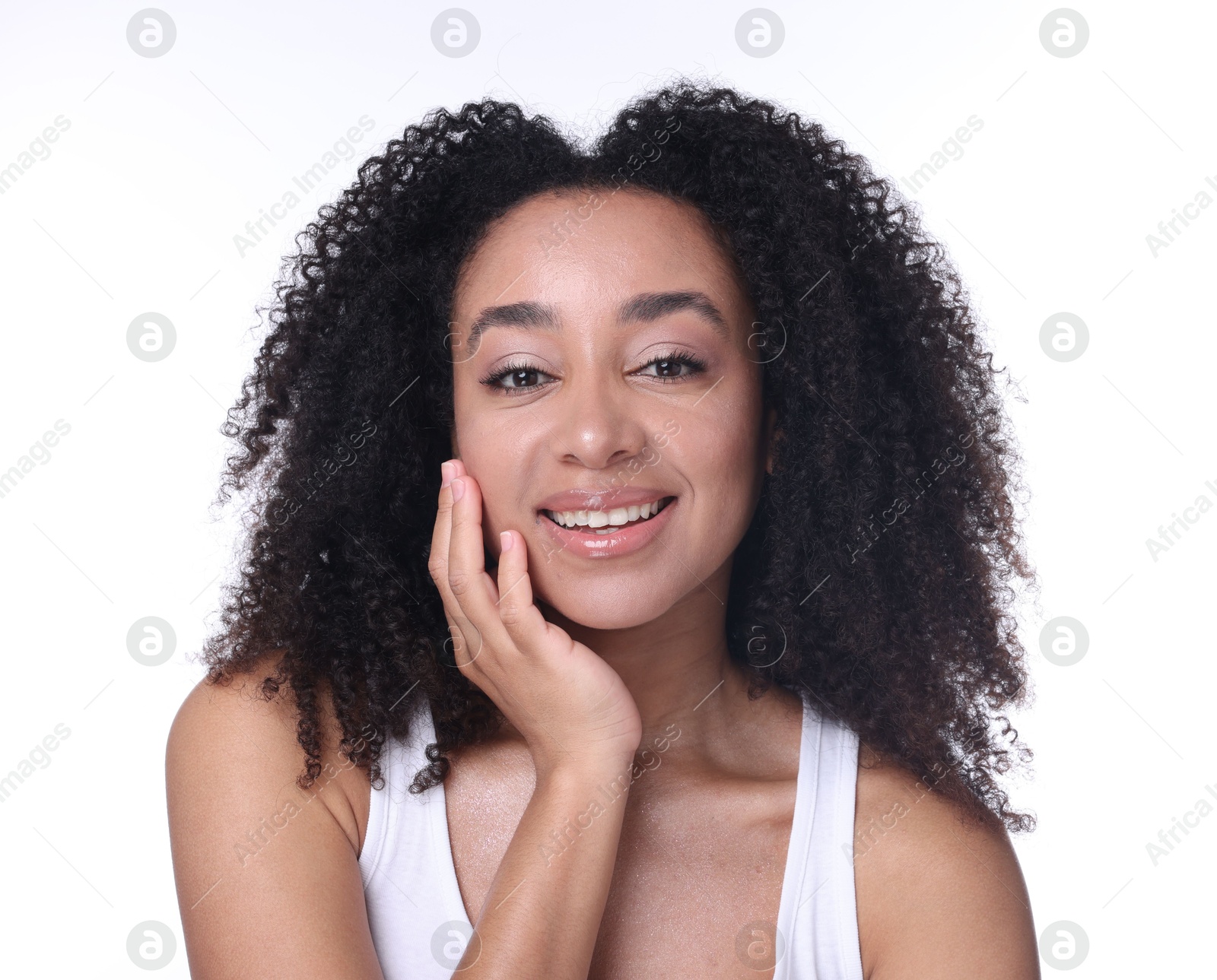 Beautiful Brazilian woman with healthy skin on white background Photo of Beautiful Brazilian woman with healthy skin on white background