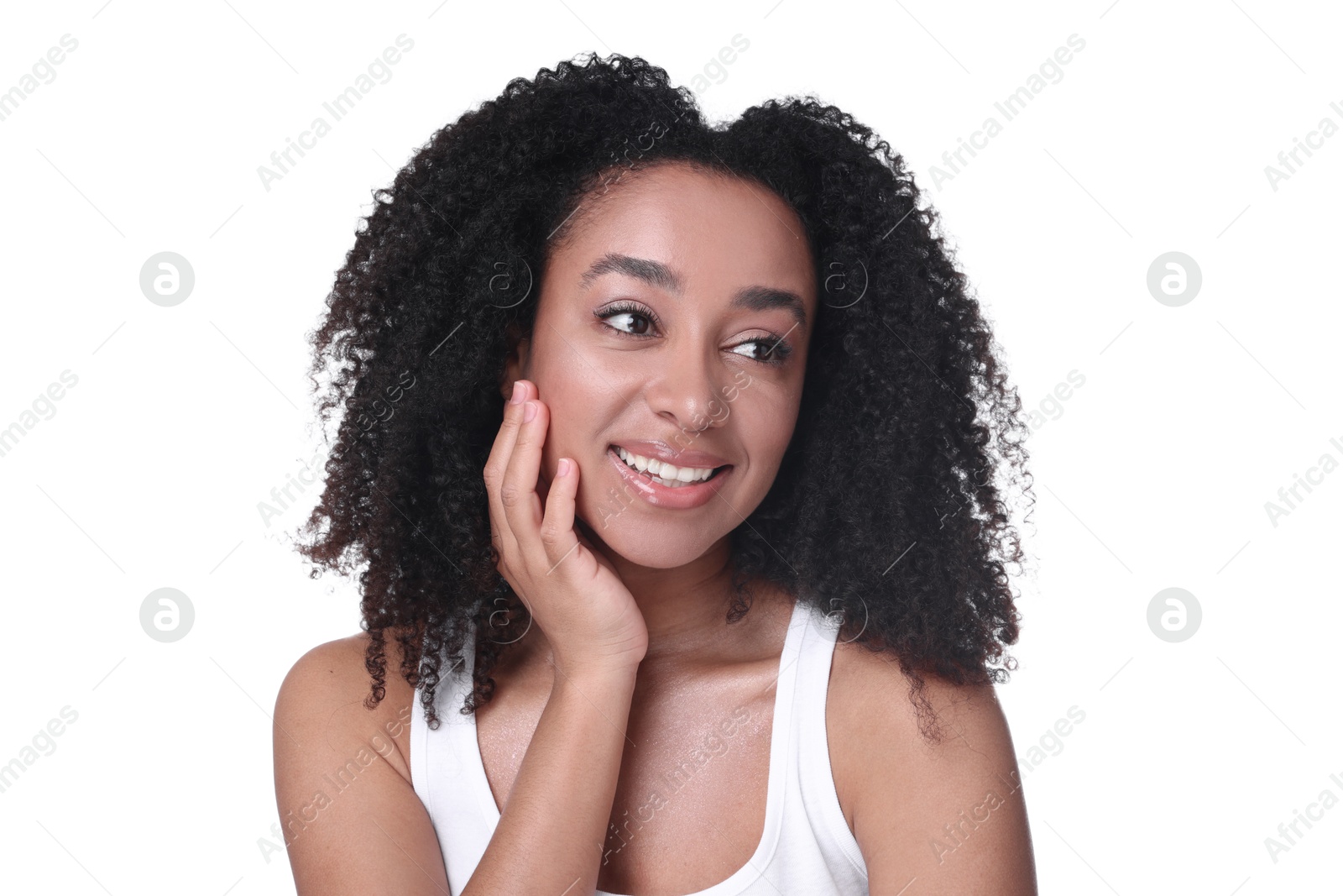 Beautiful Brazilian woman with healthy skin on white background Photo of Beautiful Brazilian woman with healthy skin on white background