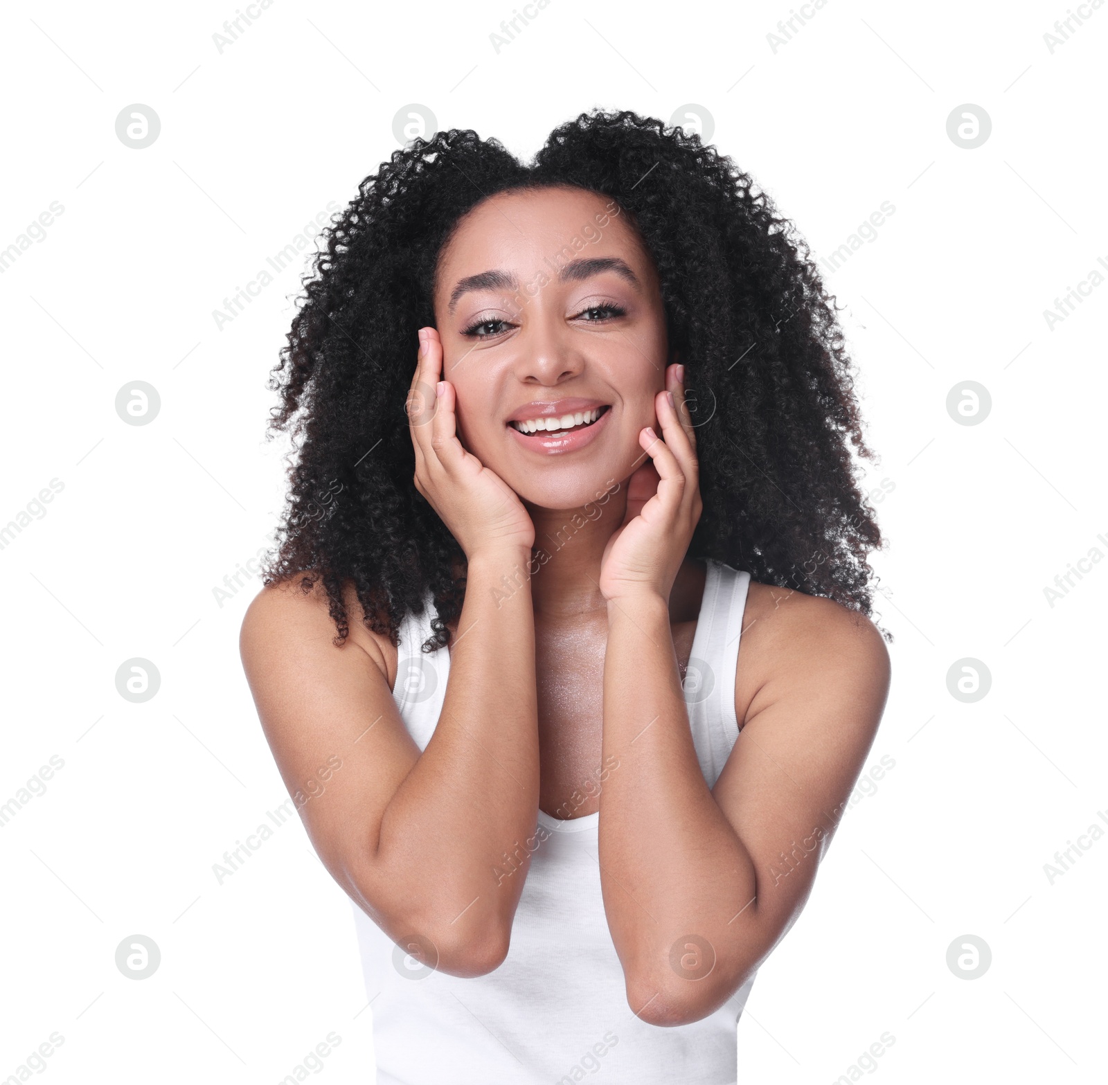 Beautiful Brazilian woman with healthy skin on white background Photo of Beautiful Brazilian woman with healthy skin on white background