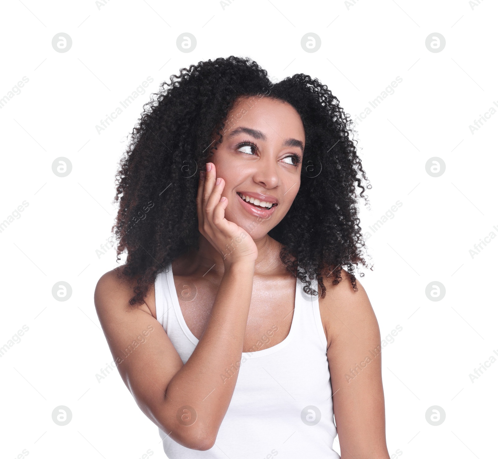 Beautiful Brazilian woman with healthy skin on white background Photo of Beautiful Brazilian woman with healthy skin on white background