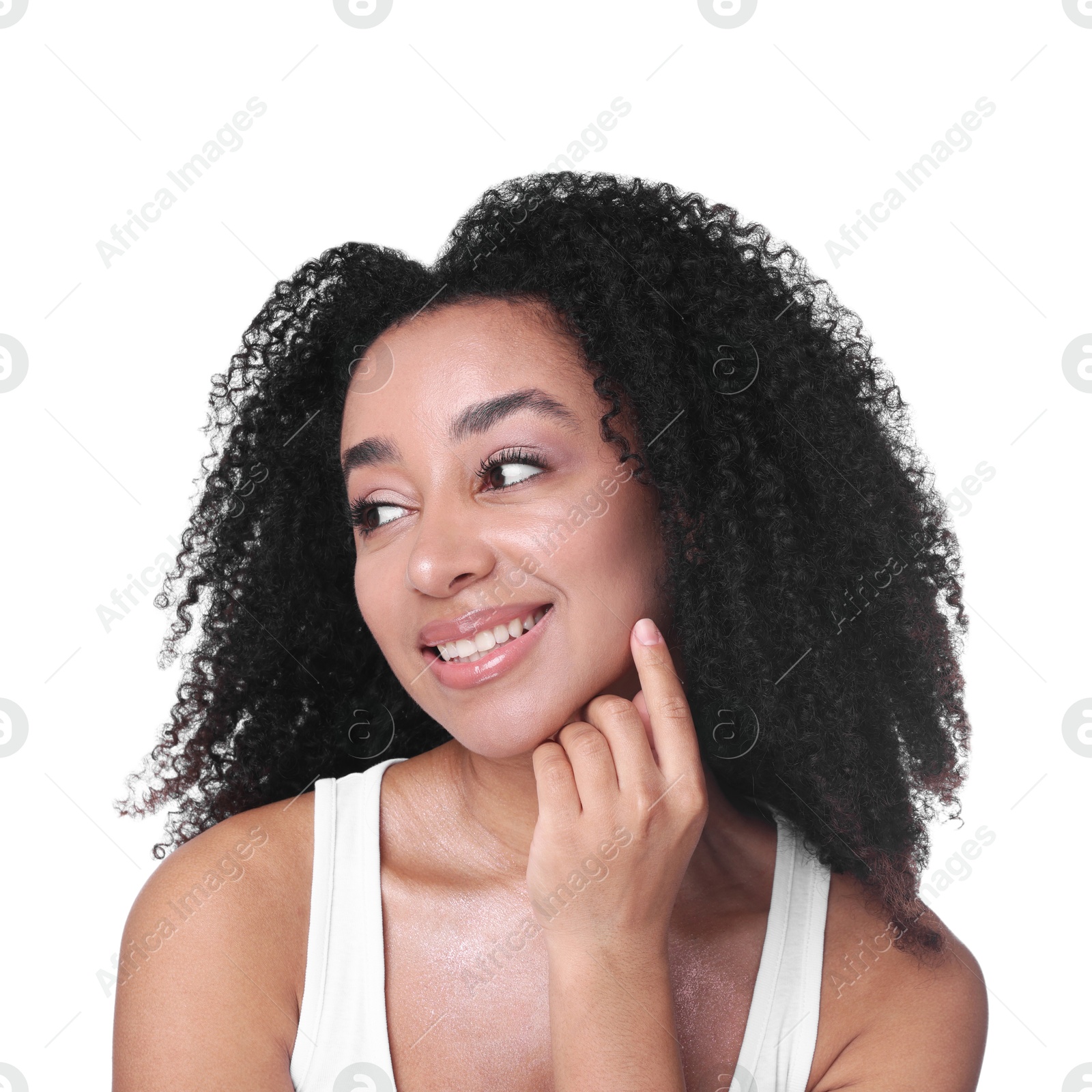 Beautiful Brazilian woman with healthy skin on white background Photo of Beautiful Brazilian woman with healthy skin on white background
