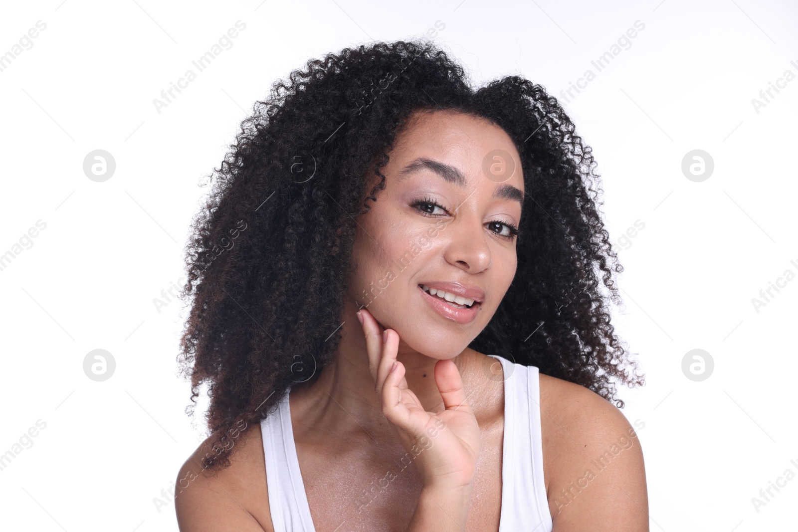 Beautiful Brazilian woman with healthy skin on white background Photo of Beautiful Brazilian woman with healthy skin on white background