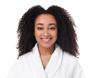 Photo of Beautiful Brazilian woman with healthy skin on white background