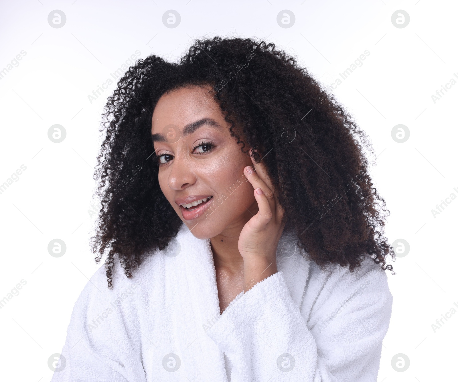 Beautiful Brazilian woman with healthy skin on white background Photo of Beautiful Brazilian woman with healthy skin on white background