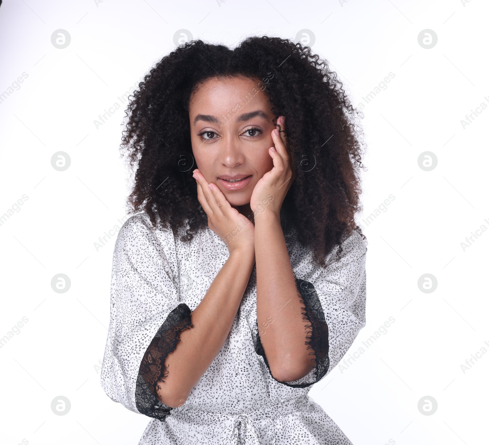 Beautiful Brazilian woman with healthy skin on white background Photo of Beautiful Brazilian woman with healthy skin on white background