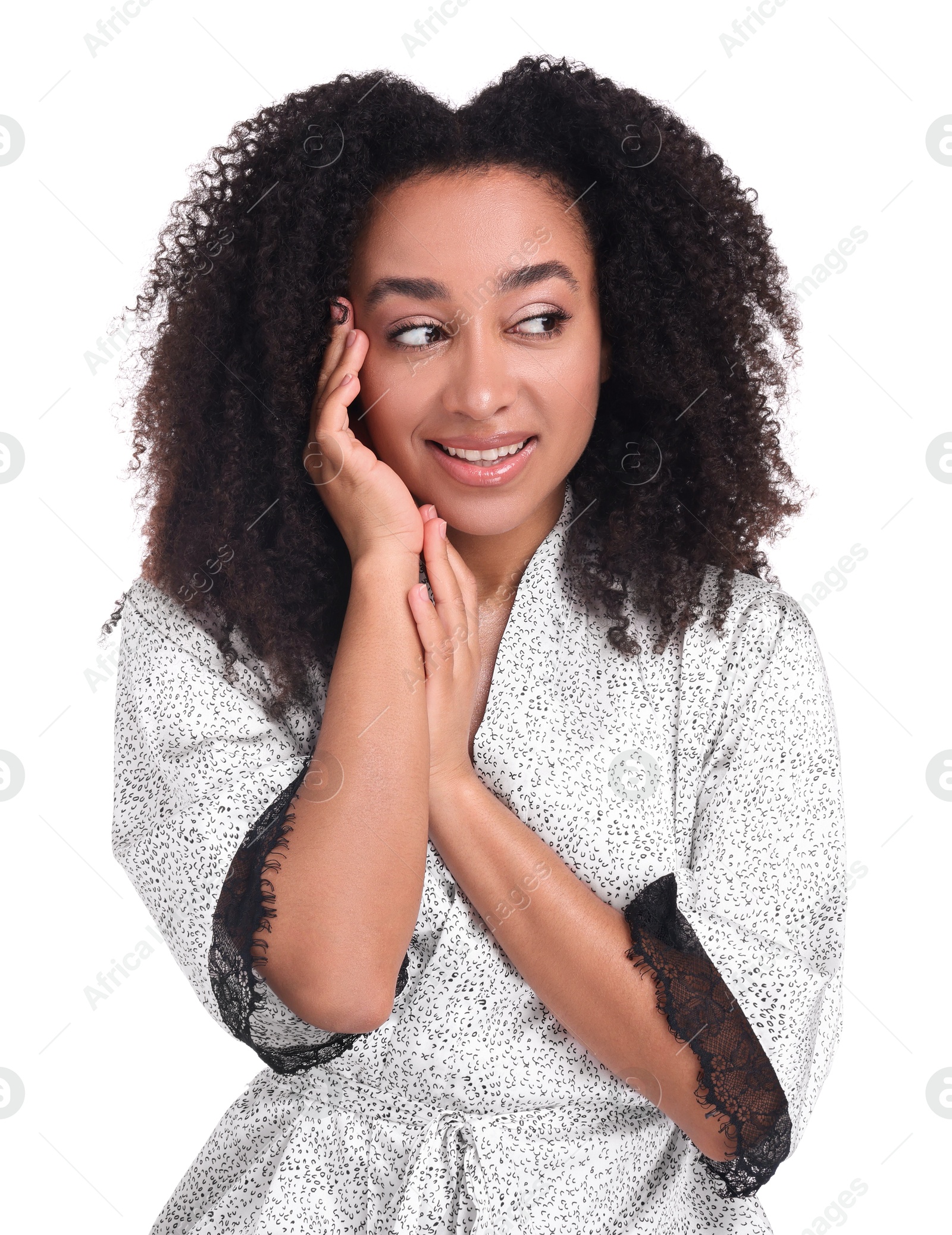 Beautiful Brazilian woman with healthy skin on white background Photo of Beautiful Brazilian woman with healthy skin on white background