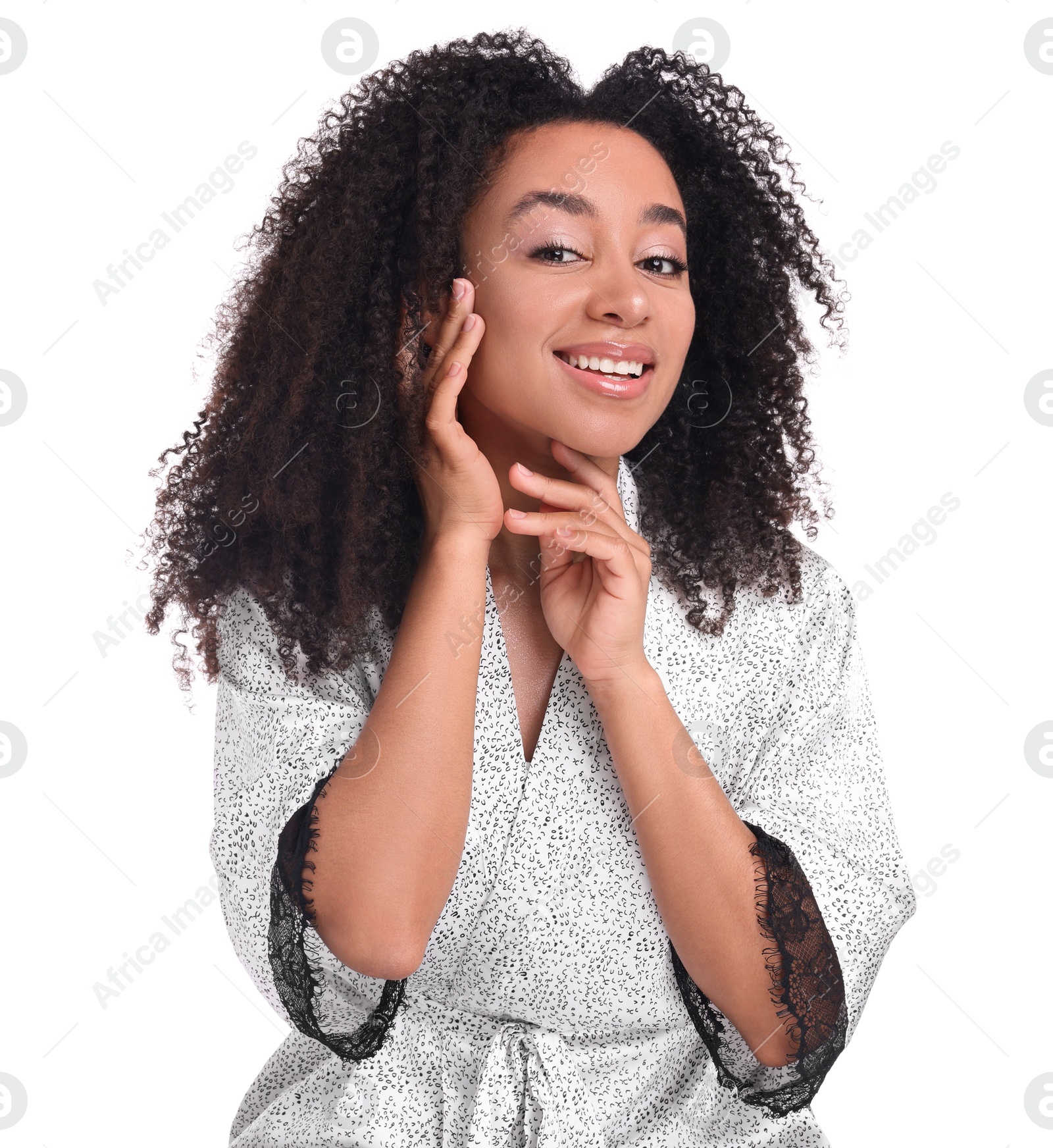 Beautiful Brazilian woman with healthy skin on white background Photo of Beautiful Brazilian woman with healthy skin on white background