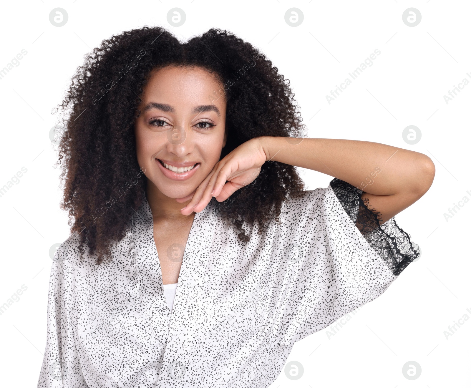 Beautiful Brazilian woman with healthy skin on white background Photo of Beautiful Brazilian woman with healthy skin on white background