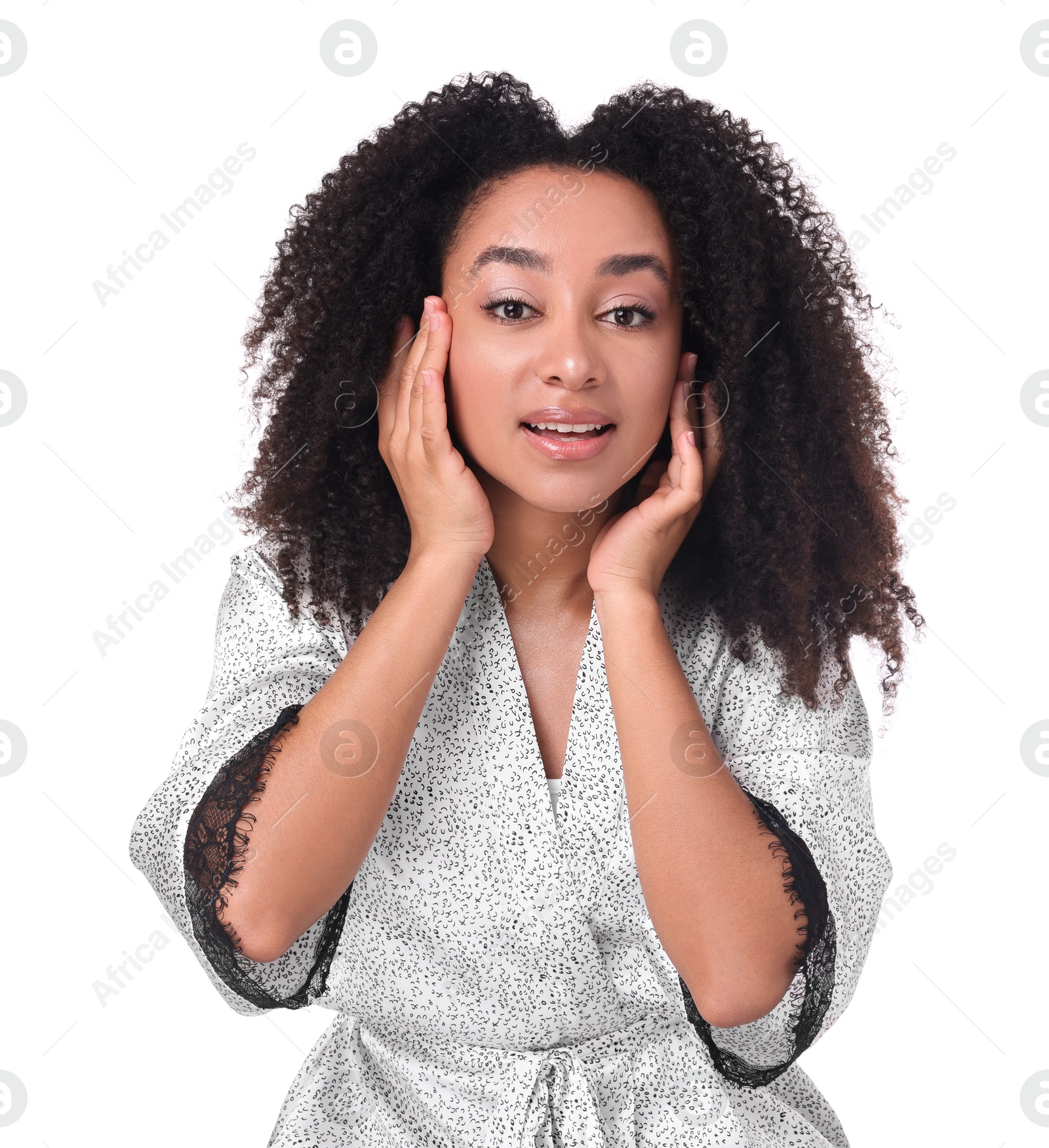 Beautiful Brazilian woman with healthy skin on white background Photo of Beautiful Brazilian woman with healthy skin on white background