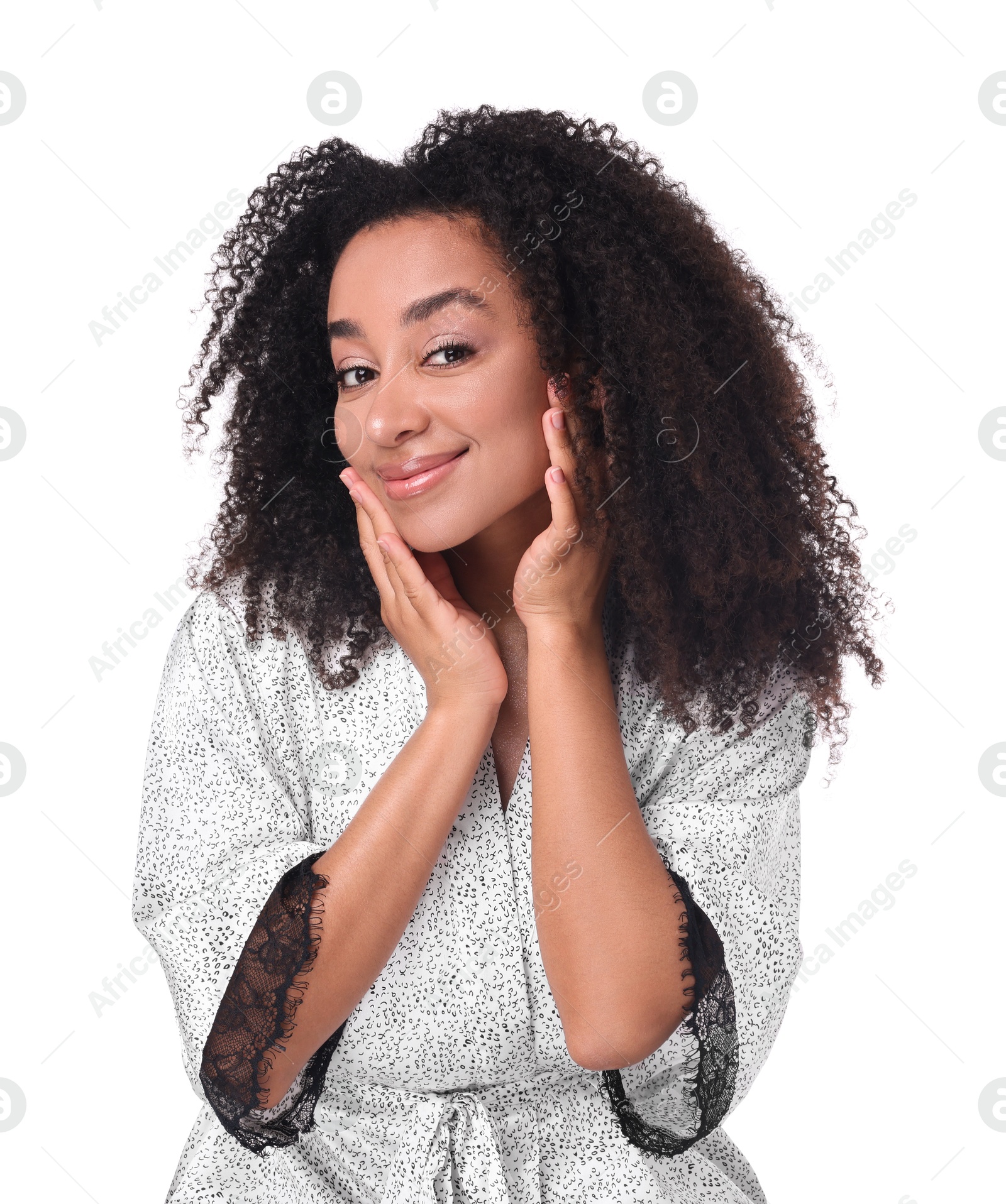 Beautiful Brazilian woman with healthy skin on white background Photo of Beautiful Brazilian woman with healthy skin on white background