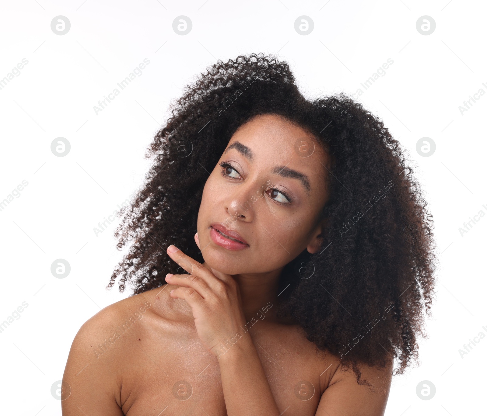 Portrait of beautiful Brazilian woman after spa treatment on white background Photo of Portrait of beautiful Brazilian woman after spa treatment on white background