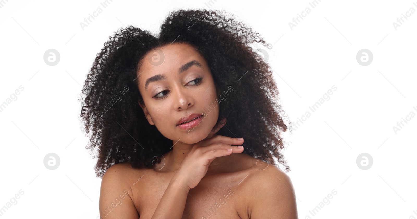 Portrait of beautiful Brazilian woman after spa treatment on white background Photo of Portrait of beautiful Brazilian woman after spa treatment on white background