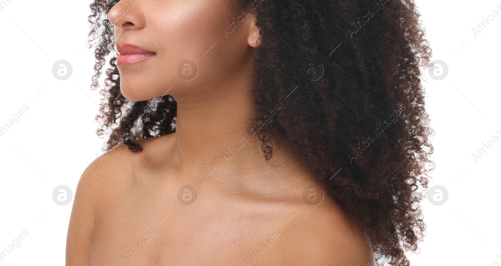 Brazilian woman after spa treatment on white background, closeup Photo of Brazilian woman after spa treatment on white background, closeup