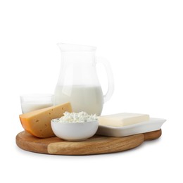 Photo of Different fresh dairy products isolated on white