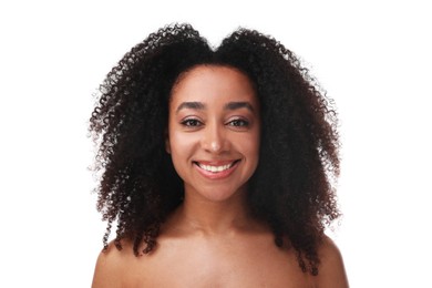 Photo of Portrait of beautiful Brazilian woman on white background. Cosmetology and skincare