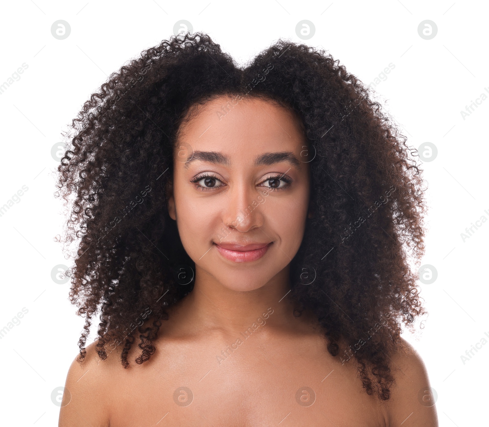 Portrait of beautiful Brazilian woman on white background. Cosmetology and skincare Photo of Portrait of beautiful Brazilian woman on white background. Cosmetology and skincare