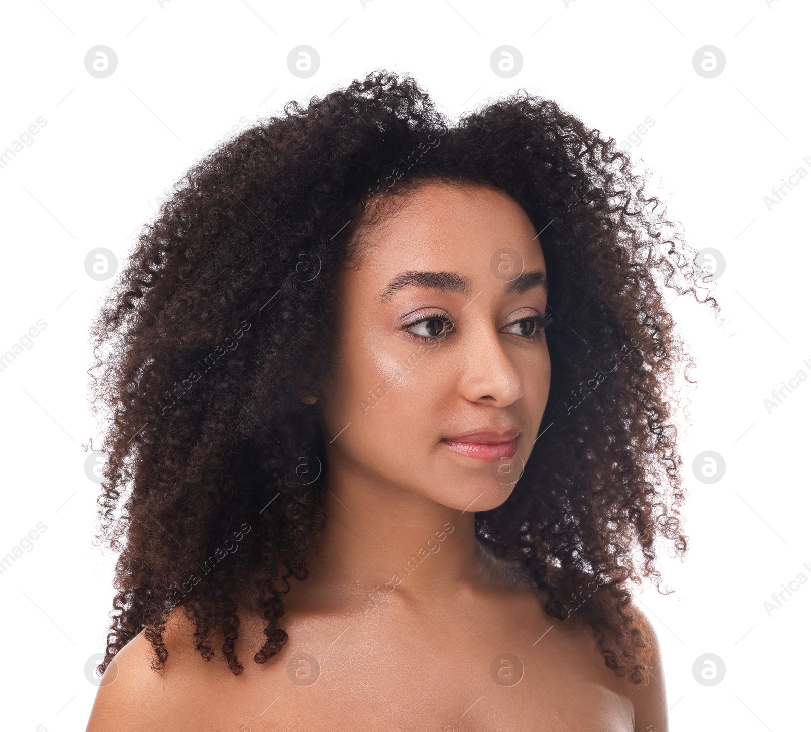 Portrait of beautiful Brazilian woman on white background. Cosmetology and skincare Photo of Portrait of beautiful Brazilian woman on white background. Cosmetology and skincare