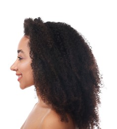 Photo of Portrait of beautiful Brazilian woman on white background. Cosmetology and skincare