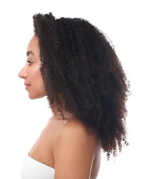 Photo of Portrait of beautiful Brazilian woman on white background. Cosmetology and skincare