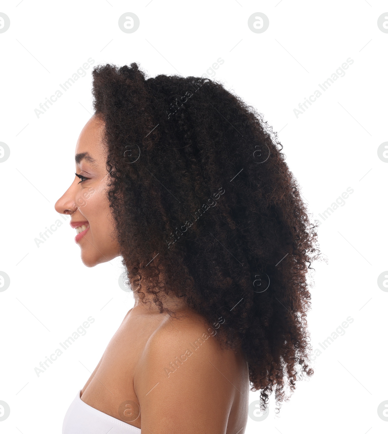 Portrait of beautiful Brazilian woman on white background. Cosmetology and skincare Photo of Portrait of beautiful Brazilian woman on white background. Cosmetology and skincare