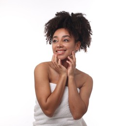 Photo of Portrait of beautiful Brazilian woman after spa treatment on white background