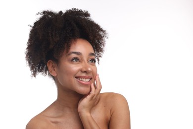 Photo of Portrait of beautiful Brazilian woman after spa treatment on white background