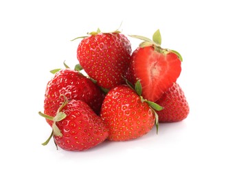 Photo of Many fresh ripe strawberries isolated on white