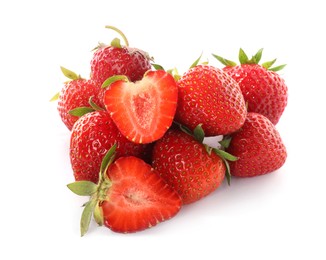 Photo of Many fresh ripe strawberries isolated on white